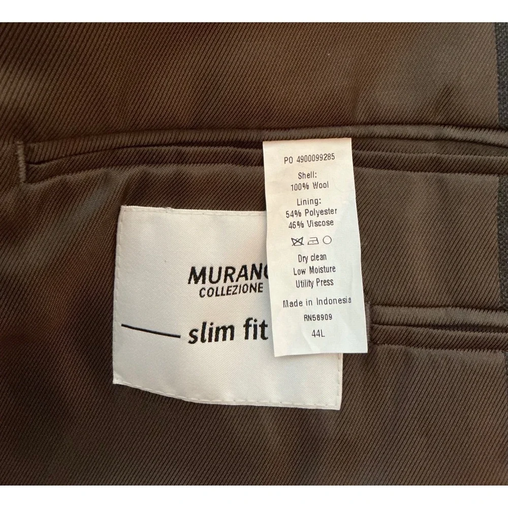 Murano‎ Collezion Slim Fit Men's Grey/Brown Wool Suit 44L Jacket 38W Pants Work